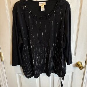 Alfred Dunner Black Beaded Long Sleeve Top